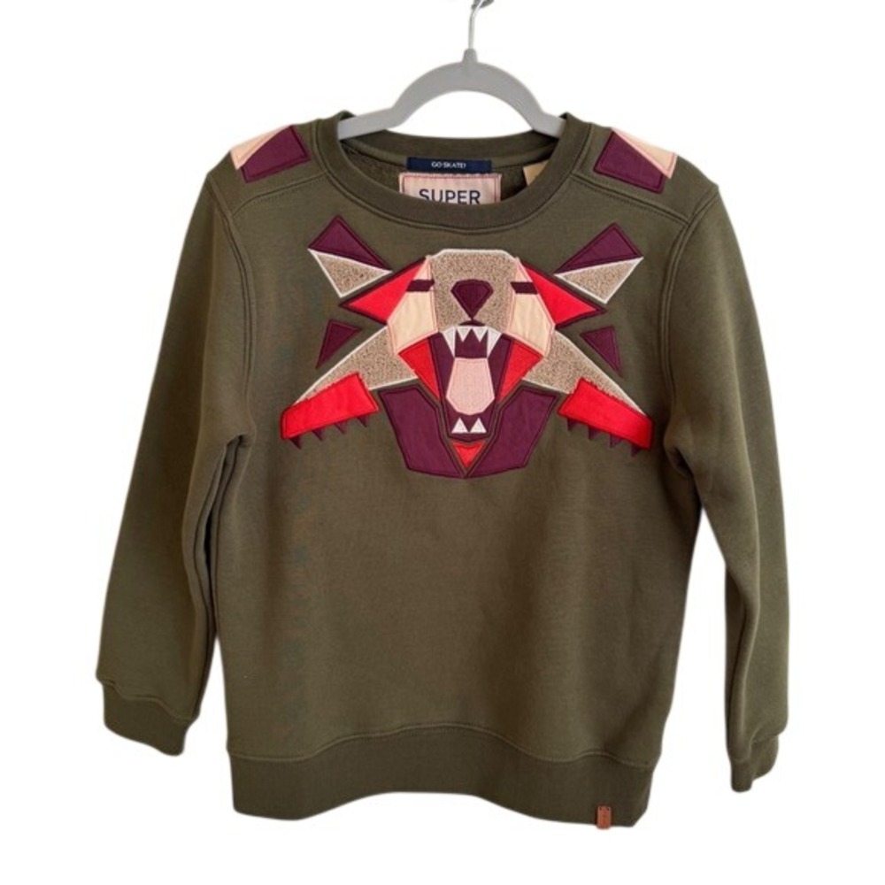 Scotch & Soda Boys Olive Green‎ Geometric Wolf Super Sweat Sweatshirt Size 8
